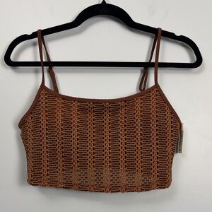 Aerie Brown Crochet Crop Swim Top Women’s Size Medium NWT Adjustable Straps Pads